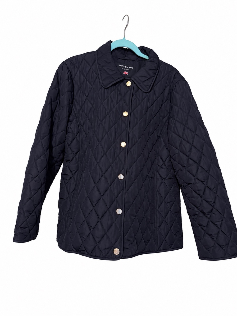 London Fog Quilted Navy Diamond-Pattern Puffer Jacket